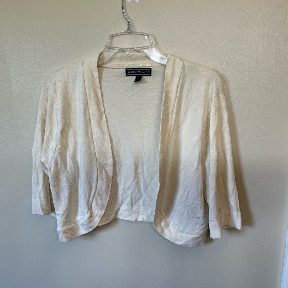 Jessica Howard Cream Open-Front Shrug